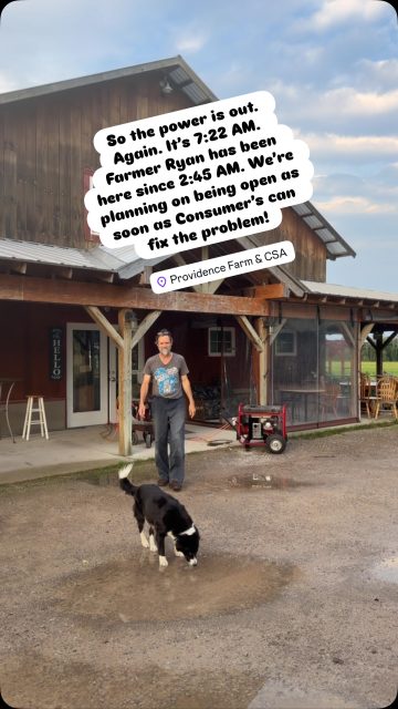 7:36 AM Thursday morning. (July 2nd). Second time losing power in four days. 😱  my next post will be that the power is on and we are open! But until that happens, we are obviously closed. 😉. I don’t know how many times we’ve lost power this year, but it’s always scary. We have thousands of pounds of Produce and grassfed meats that need to stay at temp. This is why we are accepting donations for a generator that will run our farm if the power goes out! If you would like to donate, any amount would be awesome!  We have approximately $25,000 raised so far!  Comment “Donate” and I will send you the link. Link also in bio. ❤️ #torchlake #bellairemichigan #providenceorganiccafé #centrallakemichigan #providenceorganicfarmers