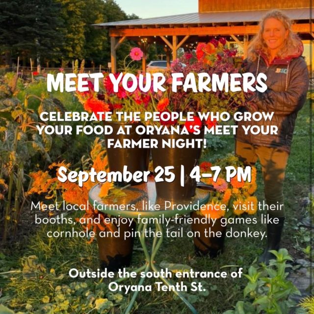 Ryan and I will be joining our farmer friends on Friday at Oryana 10th street 4-7, for a community-wide farmer meet and greet. 

Come with questions about our CSA, growing practices and more...

It's fun to get to know our customers, so we hope a lot of you try to make it out! - Providence Farmers Ryan & Andrea #knowyourfarmersknowyourfood #supportlocalfood #providenceorganicfarmers #traversecitymichigan #csafarm